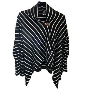 Bobeau Long Sleeve One Button Open Front Cardigan Black with White Str…